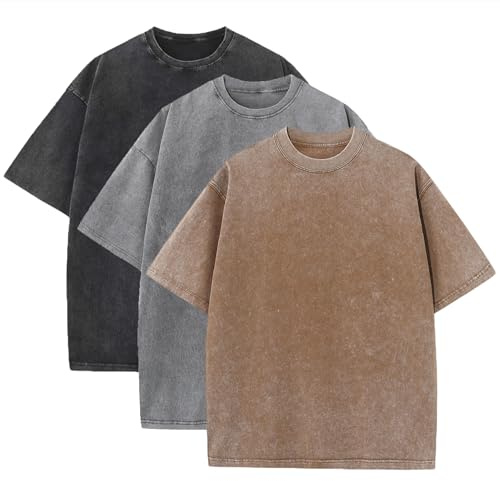 3 Pcs Men's Oversized Heavy Cotton Summer T-Shirts Vintage Tee Loose Fit Short Sleeve Casual Tshirts for Men Women
