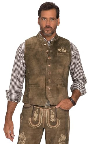 JP 1880 Gilet da uomo, taglie grandi, taglie forti, L-8XL, in pelle scamosciata di capra, costume tradizionale, colletto alto 796703, muschio, 60