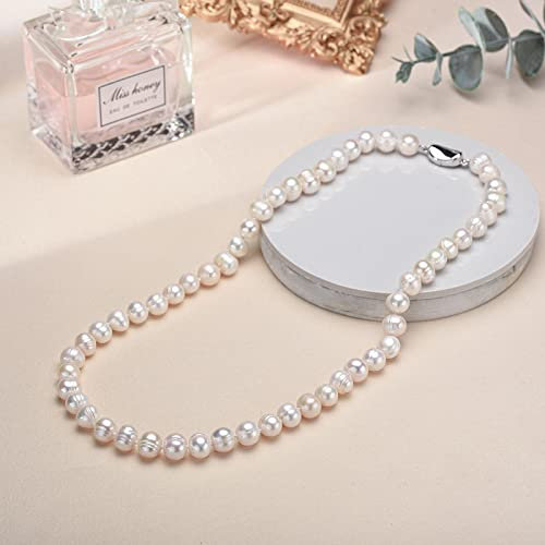 Bysonglezai Perlenanhänger Damen Halskette Anhänger Perlenkette Geschenk Süßwasserperlenketten Für Frauen Mädchen Geschenk Damen Barock Perlenkette 8-9Mm Weiße Perlenkette