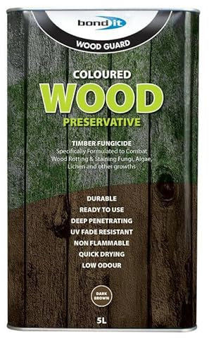 Bond it 5L Universal Coloured Wood Preserver Exterior Wood Protection - 5 litres Colour Wooden Preserving Fungicide (Light Brown)
