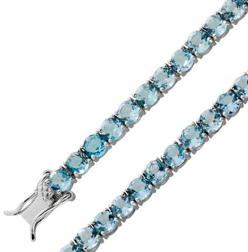 Ch.Abramowicz Blautopas Tennisarmband Silber 925 wasserblaue Edelsteine 21