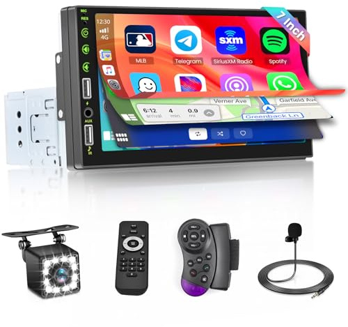 Hikity 1 Din Autoradio CarPlay Android Auto Bluetooth Bildschirm 7 Zoll Radio Car Play Touch Display mit FM Rückfahrkamera
