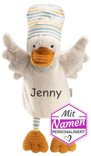 Sterntaler Handpuppe-Schnuffeltuch mit Namen Bestickt, Baby & Kinder Schmusetuch personalisiert, Kasperlepuppe, Kasperletheater Puppe (Ente Edda)