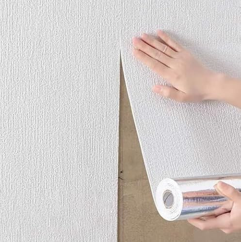 Sanjianke FS 3D Wall Sticker, Faux Linen Textured Peel and Stick Contact Paper, Removable Self Adhesive Stick Contact Paper for Accent Wall, Bedroom (White 50CM x 10M)