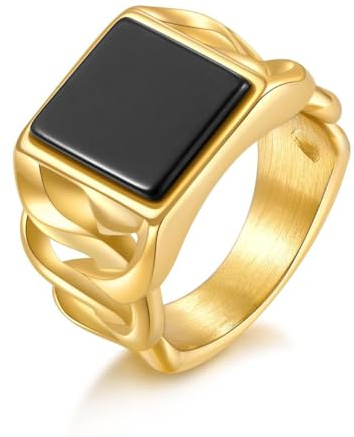 Joliernelle Herren Onyx Ring aus Edelstahl im Vintage-Stil, geflochtener kubanischer Glieder-Siegelring