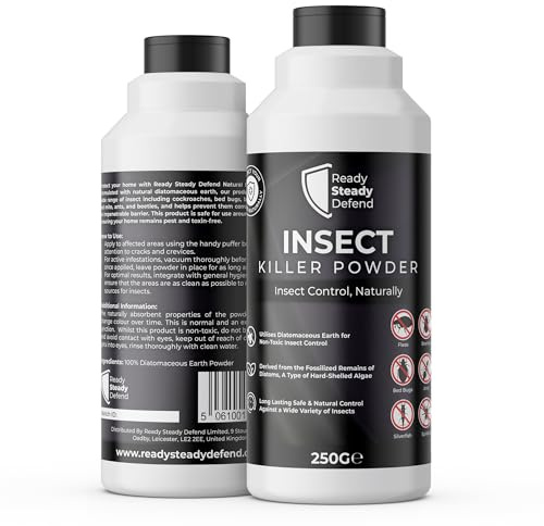 Insect Killer Powder 250g - Natural Diatomaceous Earth, Effective Against Cockroaches, Bed Bugs, Fleas, Ticks, Ants, and More, Long-Lasting Pest Control for Home Use