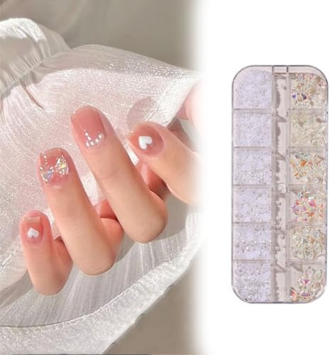 1 Scatola Flatback Perle Nail Charms, Brillantini Gioielli per Ughie, Ciondoli per Unghie, per Decorazione di Gioielli Fai da Te, Unghie Design