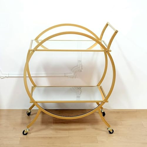 Nachttisch, Couchtisch, 76 cm hoch, goldenes Metall, 2-stufiges Serviertablett, Tisch, Barwagen, Servierwagen auf Rädern, Spiegel, Servierwagen, Küchenwagen, runder Teewagen, Insel