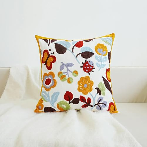 MANQILE 1 Housse de Coussin brodée Florale sans Remplissage pour canapé, Salon, Chambre à Coucher, décoration d'intérieur