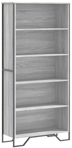 vidaXL Bücherregal, Wandregal mit 5 Fächern, Raumteiler Standregal für Wohnzimmer, Büroregal Aktenregal Dekoregal, Grau Sonoma Holzwerkstoff