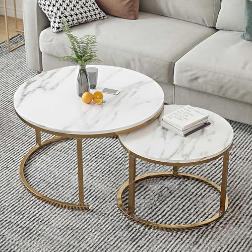 2-teilige Satztische: Modernes rundes Couchtisch-Set für Wohnzimmer, perfekt für die Dekoration von Wohnzimmern, Schlafzimmern, Balkonen, Konferenzräumen und mehr, Glas, 80 x 80 x 45 cm