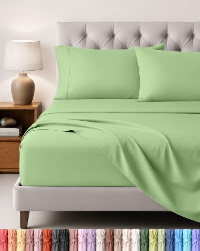 Utopia Bedding 4 Teilige Bettlaken Set, 180x200cm, Salbei Grün | 1 Spannbettlaken 180x200cm, 1 Bettlaken 270x290cm und 2 Kissenbezüge 50x75cm - Oeko-Tex Zertifiziert - Polyester Microfaser