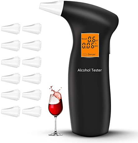 RUTIDA Tester di alcool, misuratori di alcol con 12 bocchini, tester di alcol professionale con schermo LCD Blu-Ray e sensore semiconduttore