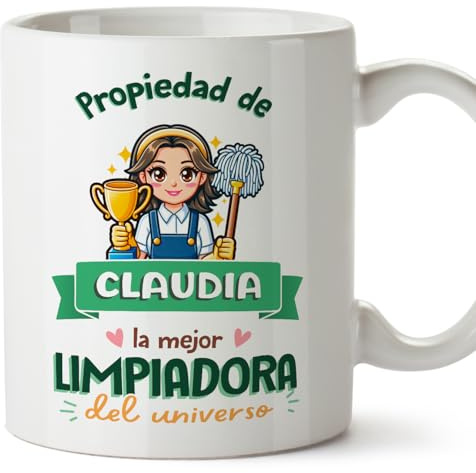 MUGFFINS Tazas Personalizadas para LIMPIADORA mujer - En Español - Propiedad de - 11 oz / 330 ml - Regalo Personalizable original y divertido