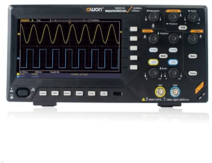 OWON Oszilloskop Desktop 100MHz Bandbreite Zweikanal Oszillograh | 1G Sa/s Abtastrate mit 7” TFT LCD-Anzeige (2CH/100MHz/SDS210)