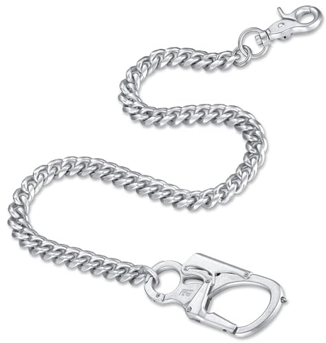 Ahiller Catena Portafoglio per Uomo e Donna, Catena per Pantaloni con Doppia Clip Metallica, Catena Biker Resistente per Jeans (QK-JKL-Dull Silver-1P)