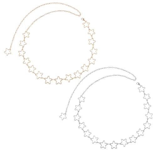 2 Stück Stern-Hüftketten für Damen, Verstellbare Körperketten Gold-Silber-Kette Stern-Punk-Taschenkette Western-Bauchketten Gürtel Körperketten Schmuck für Männer und Frauen