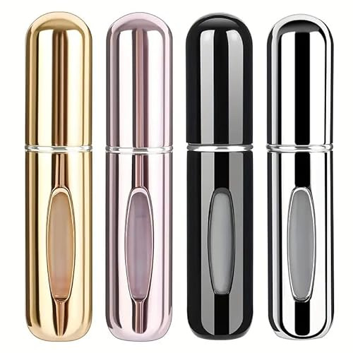 4-Pack,Refillable Travel Perfume Atomizer, 5ml, Multiple Colours,Leakproof, Aluminum Alloy Spray Bottles for Travel | Easy Refill Design for Perfume, Oil, Cologne & Liquid