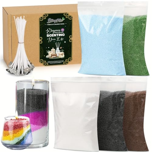 5 Color DIY Sand Wax Candle Making Kit – Refillable Pearled Wax with Candle Wicks, Scented Candle Supplies for Halloween, Christmas, Wedding, Home Decor