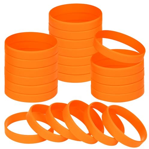 NAHRMY 24 Pezzi Braccialetti Elastici in Silicone per Bambini Ragazze Ragazzi 6.3 Pollici Arancione, Braccialetto Polsini in Gomma Silicone per Sportive Scuola Feste Insegnante