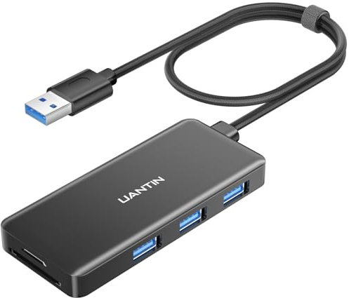 UANTIN USB Hub for Laptop, 3 Port USB 3.0 Splitter with SD/TF Card Reader | USB-A Hub 5Gbps, Dual Slots USB A to Micro SD Card Adapter, Multiport USB for PC, Laptop, Desktop - 2FT Braided Nylon Cable