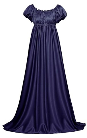 Regency-Kleid für Damen, Halloween-Kostüm, viktorianisches Tee-Ballkleid, Empire-Taille, Puffärmel, Satin, Renaissance-Kleider, dunkelblau, 3XL