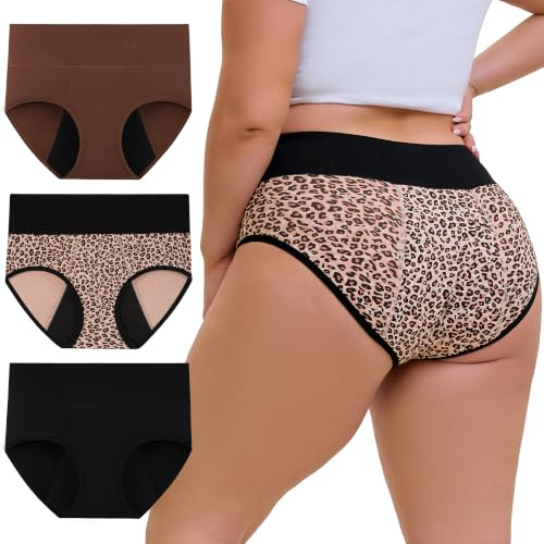 INNERSY Periodenunterschwäsche Große Größen Starke Blutung (XL-5XL) 3 Pack | Menstruation Slip Baumwolle, Periodenunterwäsche Waschbar, Hohe Taille Periodenslips Damen, Auslaufsichere Unterwäsche, 44-62