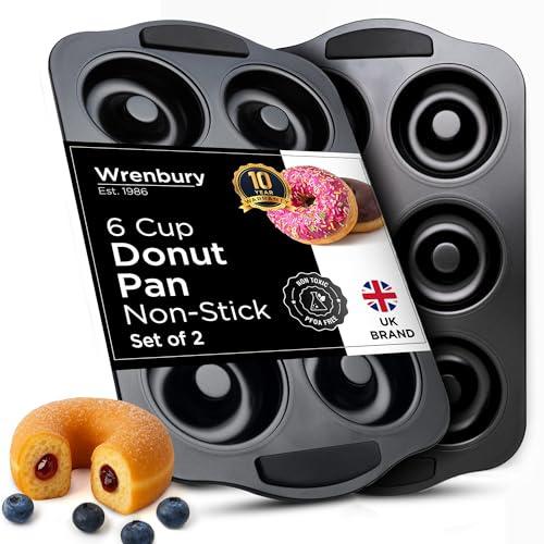 Wrenbury Donut Pan 6 Cup Set of 2 - Non Stick Doughnut Mould Baking Tray