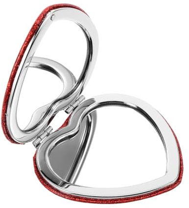 HONITANO Specchio Compatto Portatile a Forma di Cuore Doppia Faccia in Abs Vetro Argento per Ragazze e Studenti, Adatto per Borsa e Uso Quotidiano