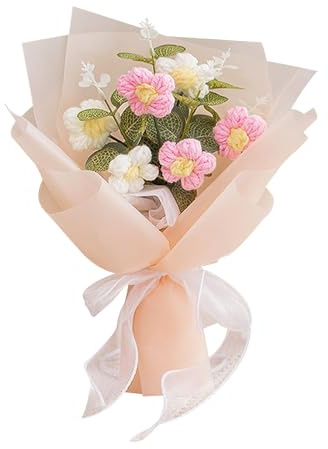 Ferizzia Blommor Virkning, Rosa Stickad Blombukett, Handgjord Bukett, Romantisk Grädde Puffe, För Hemdekoration, Bröllop, Födelsedagspresent