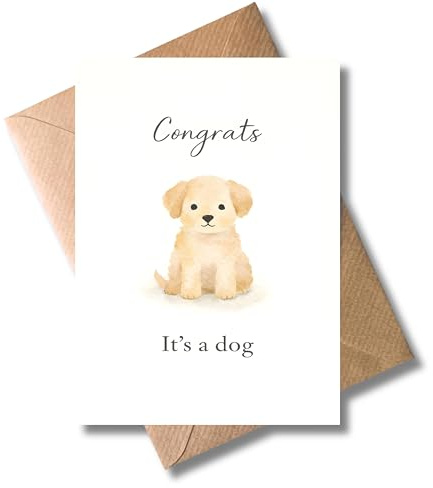 WBdesignz süße Hunde Karte mit Umschlag zum Einzug Hund - Congrats It's a dog - minimalistische Glückwunschkarte für neue Hundebesitzer, Welpenbesitzer - Gratulationskarte mit Hund, Welpe (DIN A6)