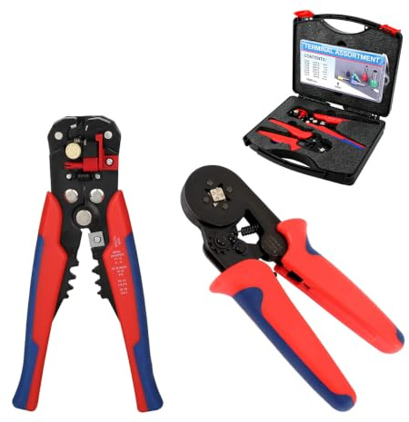 Kit Crimpadora Terminales Eléctricos con Pelacables Automático | 1900 Piezas Punteras de Cable 0.25-10mm², Alicates de Engarre Autoajustables para Electricistas, Automoción y Bricolaje