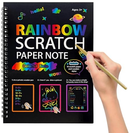 Kratzpapierkunst – 5,10 Zoll Farb-Reveals-Block, DIY-Skizzen-Notizbuch, Regenbogenblätter mit Holzstift | Kinder, Studenten, Schulreisen, Feiertage, Feier, Party, kreative Aktivität, Unterhaltung