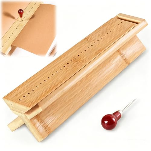 Holz Buchbinder Set, Buchbindewiege aus Holz mit Ahle, Stanzer Buchbinden Bindegerät Papierstanzer, Buch Binder Stanz Werkzeug Set, Buchbindewerkzeug für DIY Handwerk Zeitschriften Planer Bücher