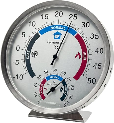 techno line WA3045 Thermo-hygromètre analogique - Thermomètre et hygromètre d'intérieur pour température et humidité - Sans piles - Affichage de zones de confort - Montage mural et pied - Boîtier en