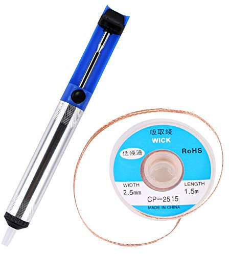 EVERMARKET(TM) Desoldering Wick, solder braid with 2.5mm Width, 1.5m Length and Solder Sucker Desoldering Vacuum Pump Solder Removal Tool - Blue