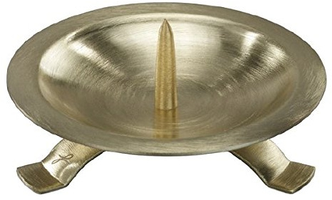 Kerzenleuchter Gold, D 9 cm, mit Dorn, satiniert, für Taufkerzen, Kommunionskerzen, Trauerkerzen für Kerzen bis Ø 5 cm