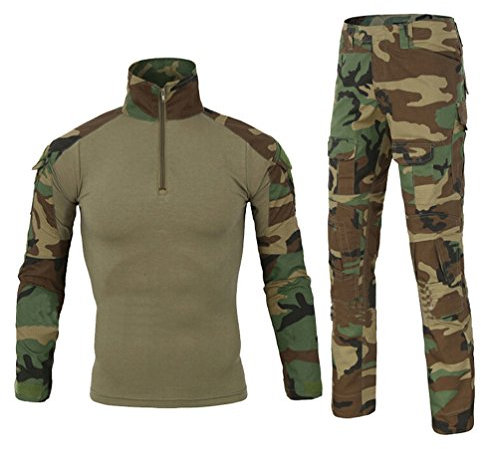 YuanDian Herren Tactical Camouflage Uniformen 2 Stück Sets Outdoor Militär Combat Frosch Anzug Armee Jagd Hosen Atmungsaktiv Langarm T Shirt Top Tarnmuster Bekleidung Dschungel Camo L