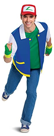 Pokémon Ash Fancy Dress for Adults, Official Pokémon by Disguise, Includes Ash Hat, Gloves and Jacket with Attached Green Undershirt, Perfect for Halloween and Carnival, Sizes S/M and L/XL