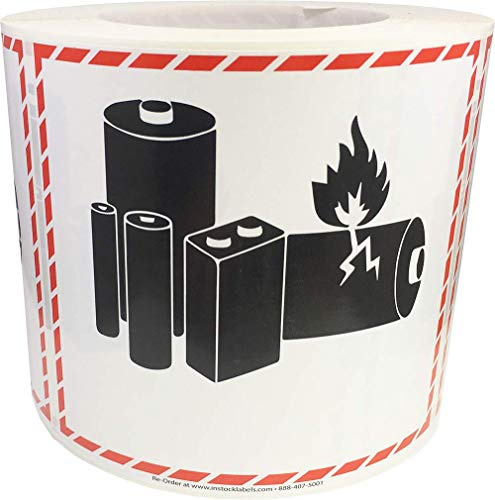 Lithium Ion Battery Icon Warning Labels Blank Space to Write in 2019 Compliant 4.5 x 5 Inch 500 Adhesive Stickers