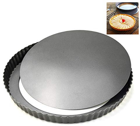 LUUFAN Non-Stick Quiche Pan Tart Pan with Loose Bottom, Round Fluted Flan Tin (28cm/11inch)