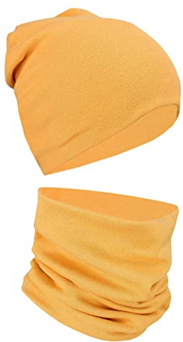 Alkato Unisex Beanie Mütze und Schal Set Uni, Farbe: Senfgelb, Größe: Einheitsgröße