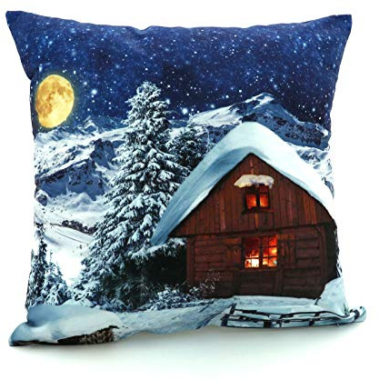 heimtexland ® Weihnachten Dekoration Kissenhülle Deko-Kissen Weihnachtskissen Hütten-Style Winter-Nacht Blau 40x40 Typ652