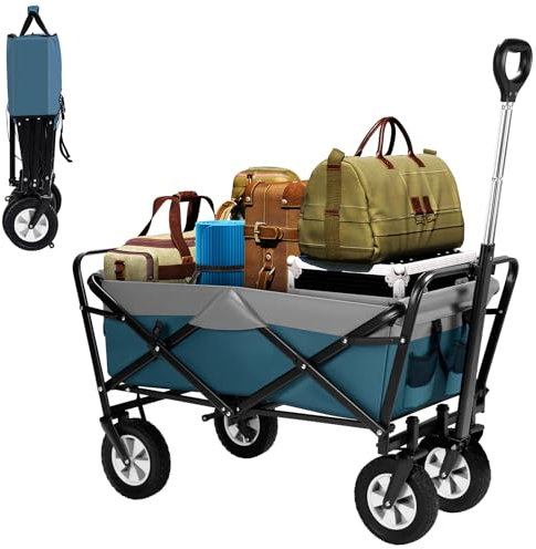 EUGAD Bollerwagen faltbar klappbar Transportkarre Handwagen mit 4 Rollen für Camping Einkaufen belastbar bis 80kg, Blau