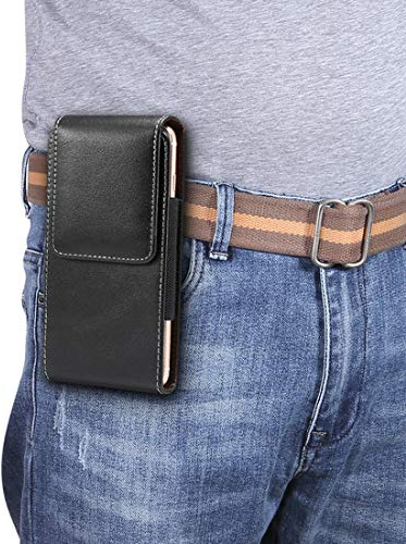 BAIERSI Leather Cell-Phone Holster, Protective Cover for Huawei Mate 20X, Xiaomi Note10, LG Stylo 6, Sony Xperia, 6.9 Inch, Vertical