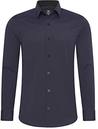 Rusty Neal Chemise homme Premium Coupe ajustée Manches longues Stretch Gris Col Kent Chemise business Chemise décontractée M, bleu marine, M