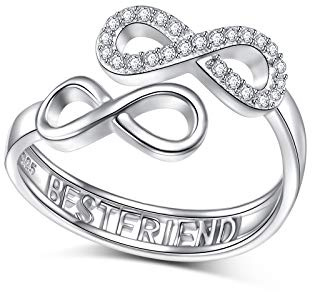 JZMSJF S925 Sterling Silver Infinity Love Best Friend Ring Adjustable Friendship Birthday Gifts for Women Size 7