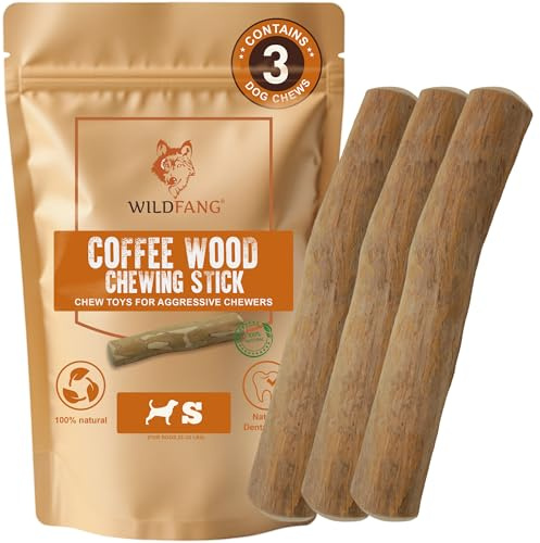 Wildfang® Tuggleksak av kaffeträ, S – Slitstarka tuggleksaker för hundar med starkt tuggbehov, bitleksak för valpar, träning av tuggmuskler, tuggpinne av kaffeträ för medelstora hundar (15 kg), 3-pack