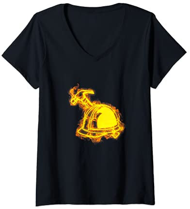 Damen Feuer Bauarbeiter Helm Und Hammer Flammen Bauarbeiter T-Shirt mit V-Ausschnitt