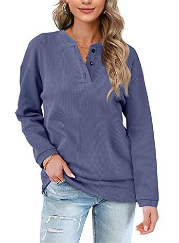 Aokosor Womens Sweatshirts Ladies Jumpers Long Sleeve Tops Ladies Loose Sweatshirts with Buttons Plain